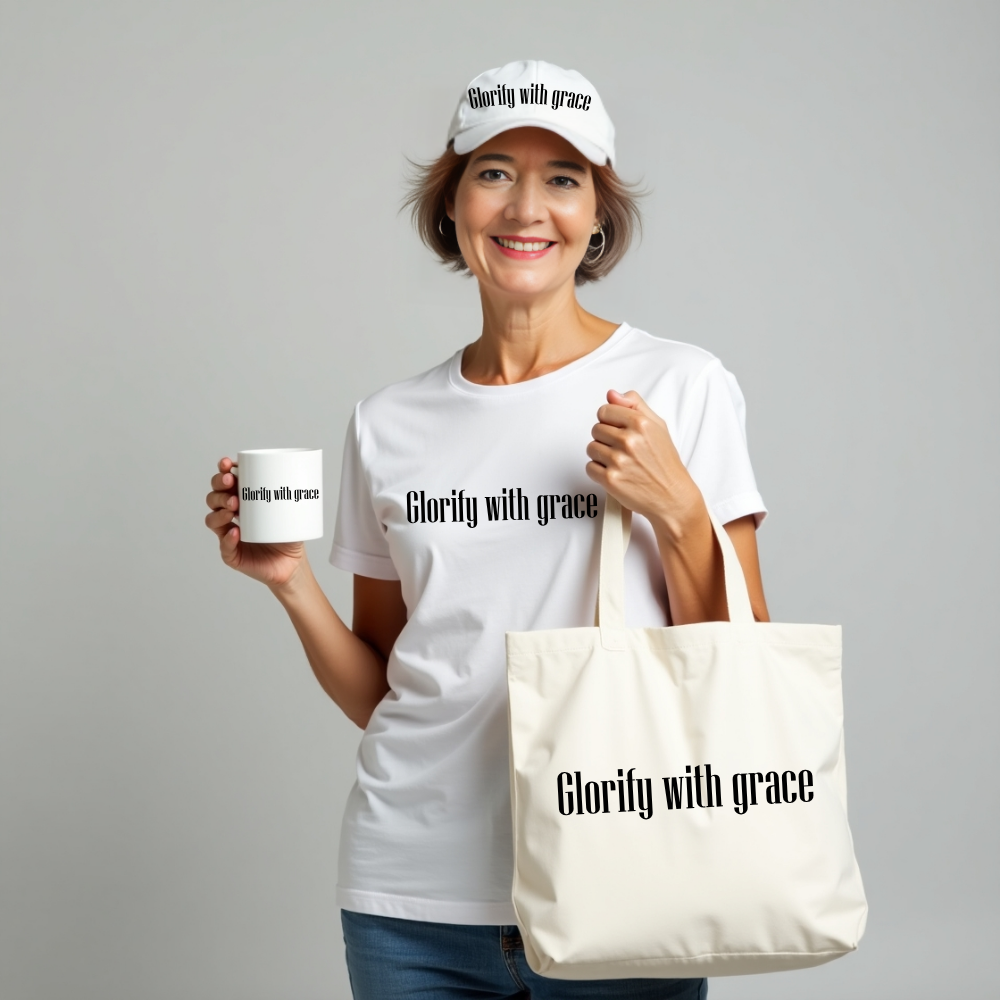Glorify with grace White glossy mug