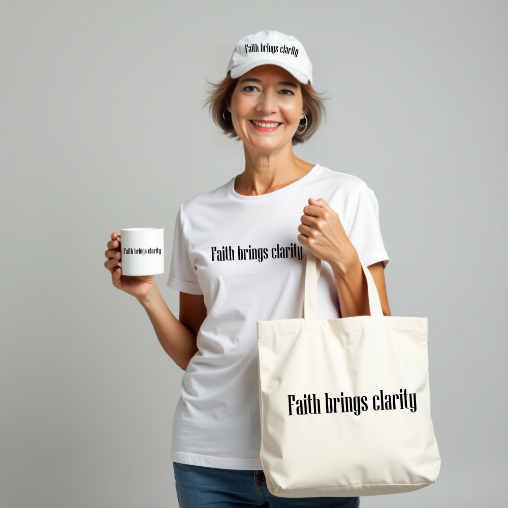 Faith brings clarity White glossy mug